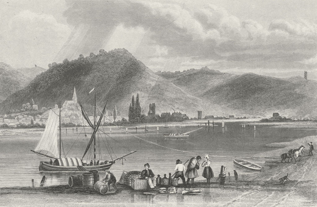 GERMANY. Linz. Shepherd river boats 1840 old antique vintage print picture